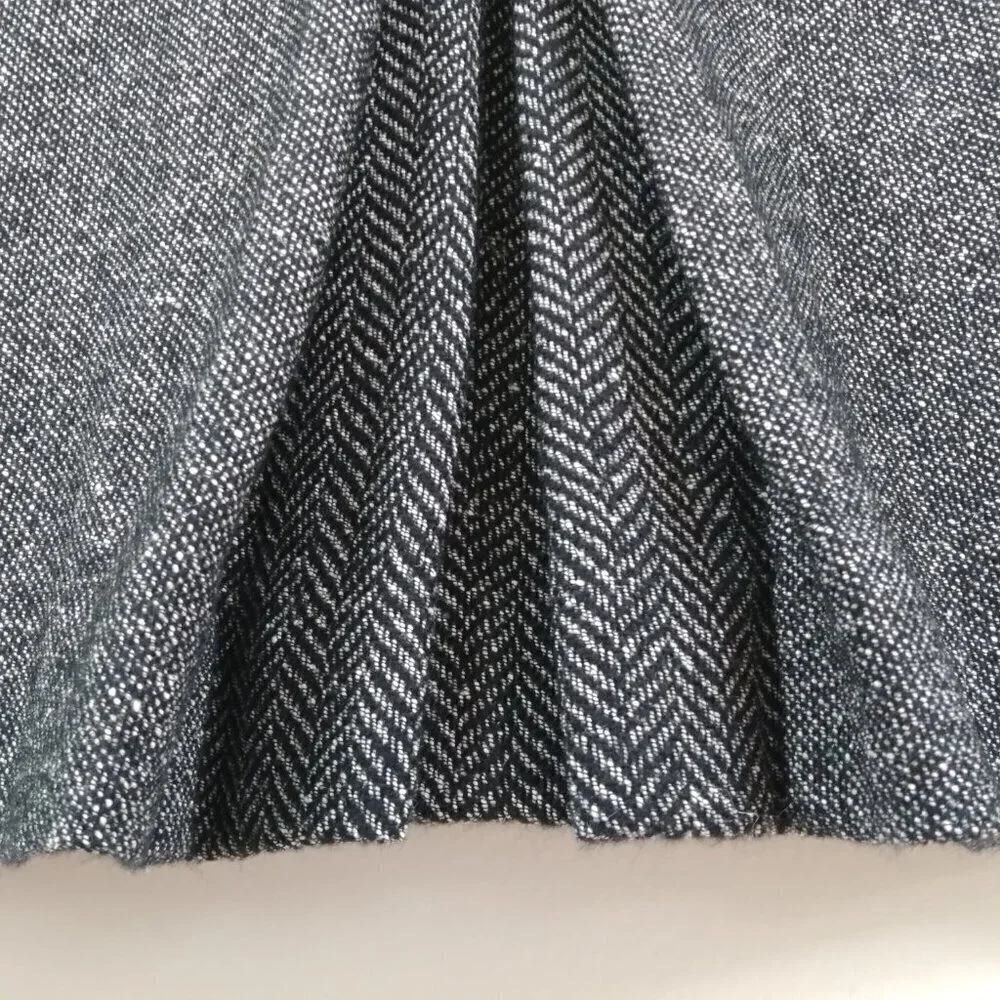 Wool Silk Blend Grey Midi Smock Dress With Herringbone on Pleats & Pockets Sz6
